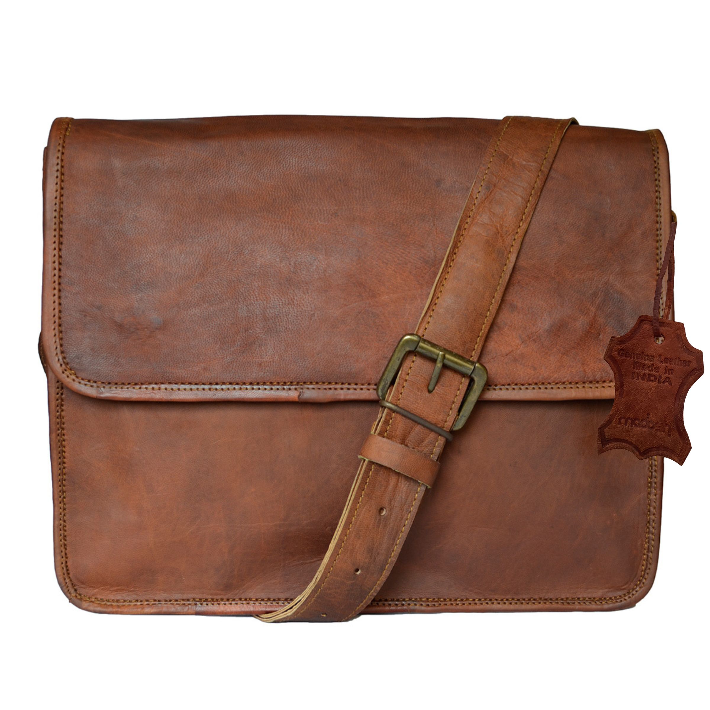 Men's Genuine Leather Crossbody Ipad Bag Flap Over Shoulder Laptop Office Bags